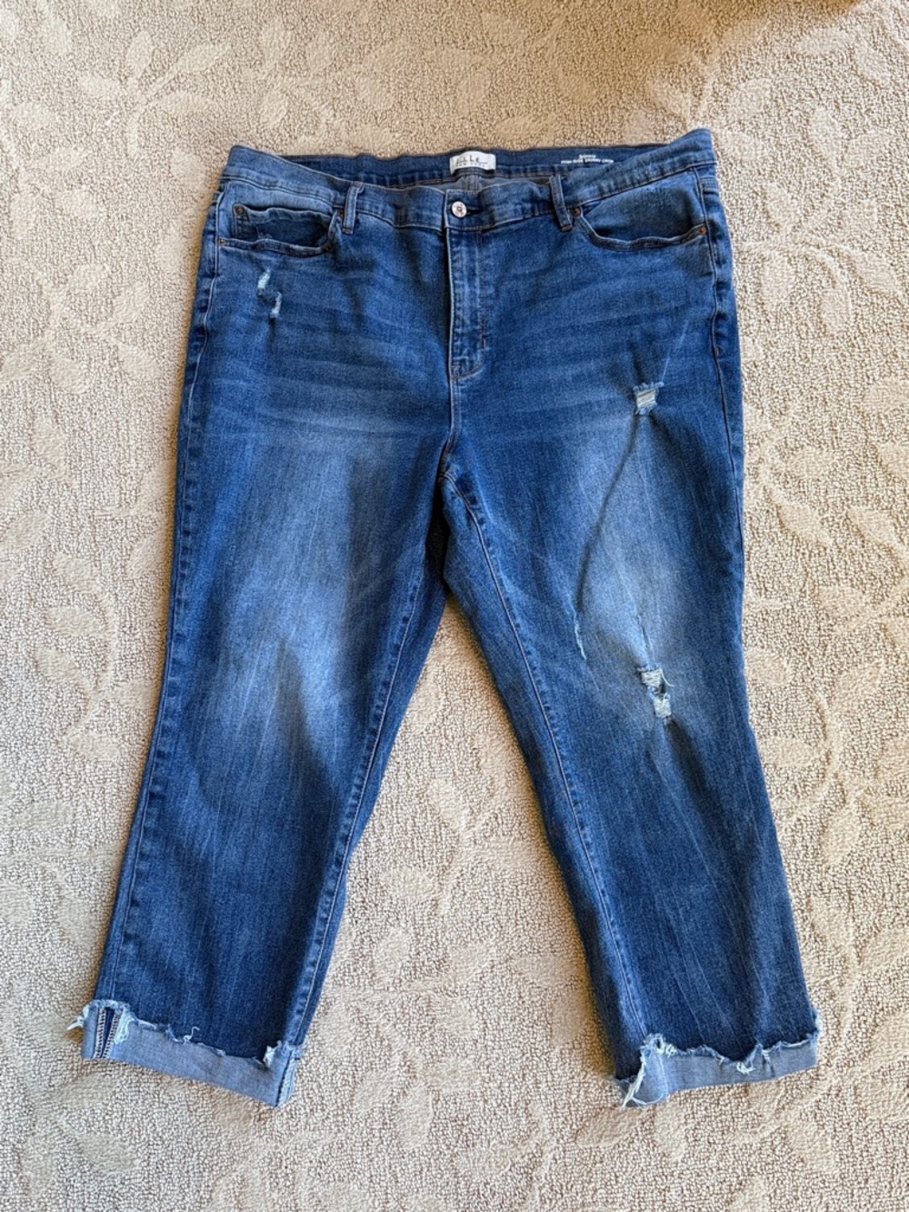 Nicole Miller Dark Blue Distressed Cropped Jeans